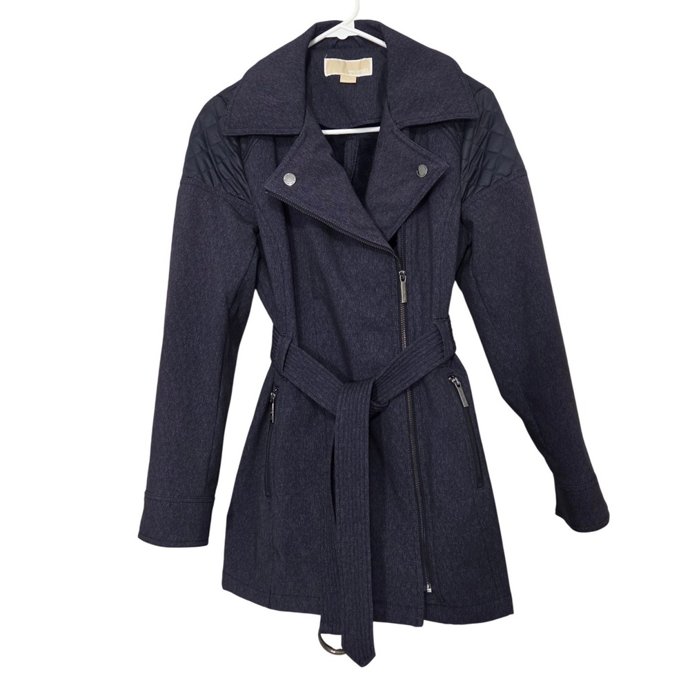 Michael Kors Womens Navy Blue Softshell Belted Trench Coat Fleece Lined Small